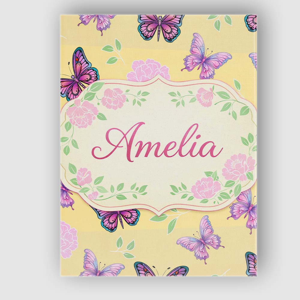 Personalised Name Galaxy Butterfly Neon Pink Blue Dark Space Seamless Custom Home Unique Canvas Wall Art Print Decor Picture Ready to Hang