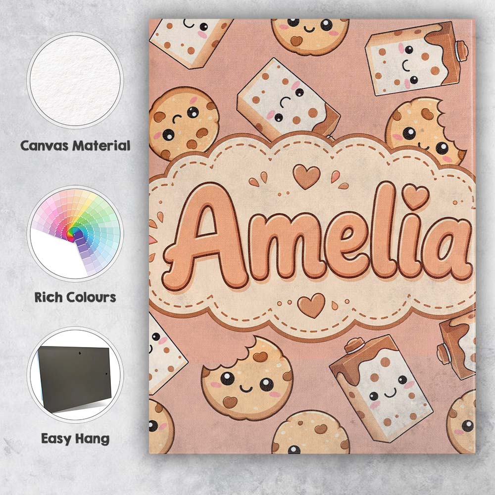Personalised Name Cute Kawaii Cookies and Custom Unique Gift Idea Elegant Feature Canvas Wall Art Print Decor Picture Ready to Hang