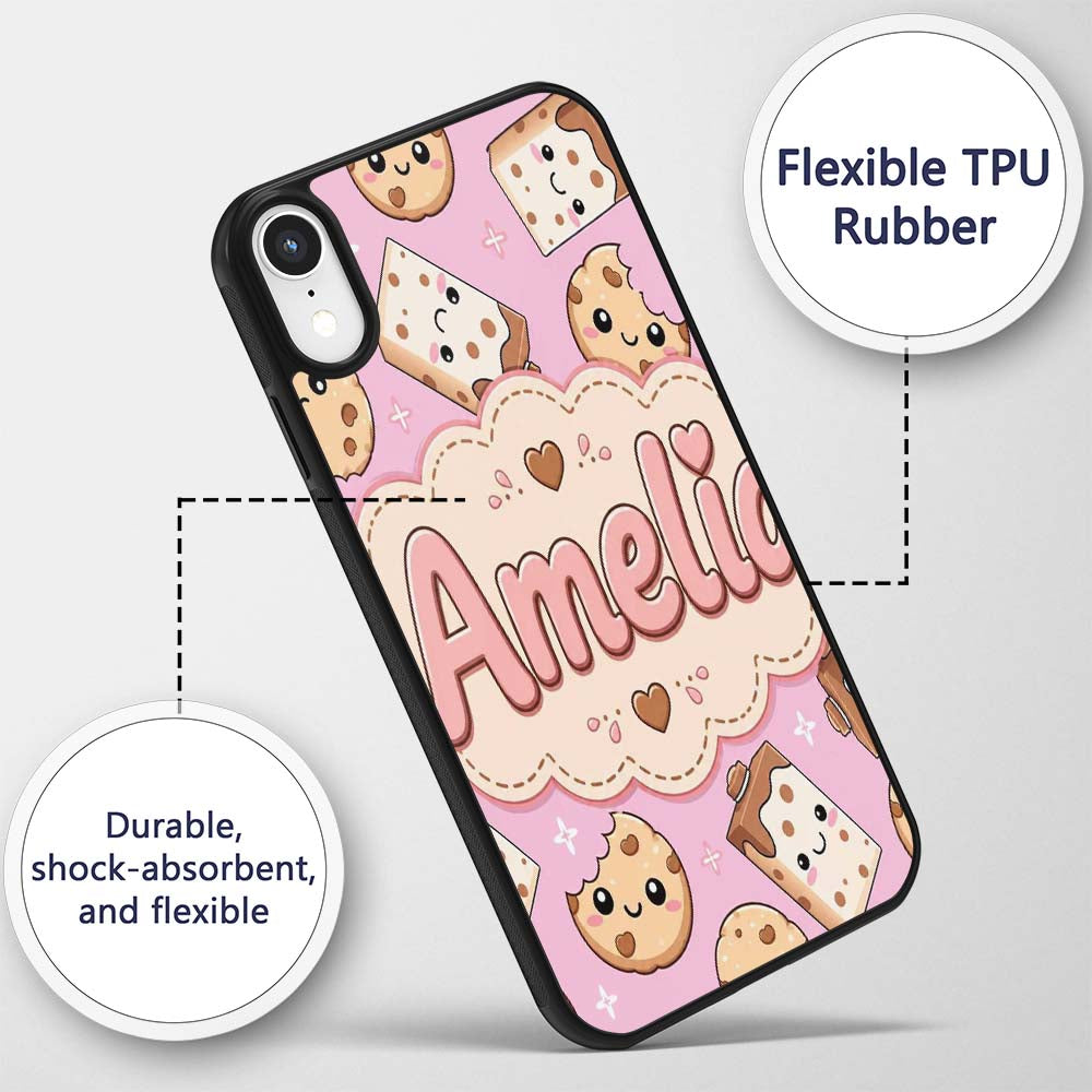 Kawaii Cookies and Chocolate Milk Carton Light Custom Name Protective Phone Case Mobile Cover Durable Everyday Smartphone Shock Resistant