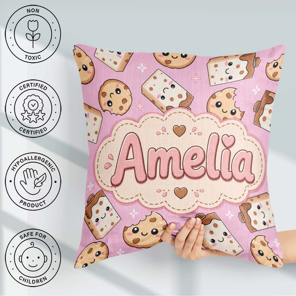 Custom Name Kawaii and Chocolate Milk Carton Light Pink Seamless Square Filled Cushion Throw Pillow Sofa Bed Home Decor Zip Washable UK Made