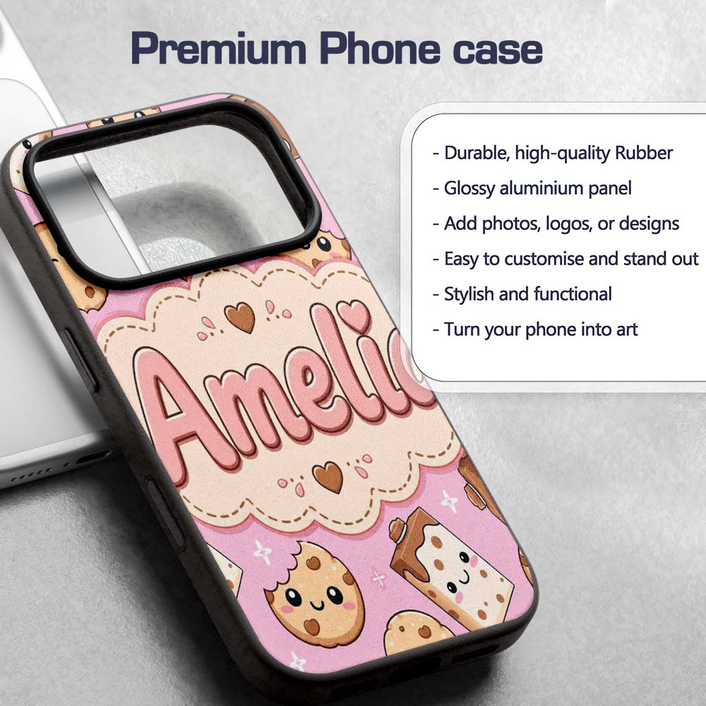 Kawaii Cookies and Chocolate Milk Carton Light Custom Name Protective Phone Case Mobile Cover Durable Everyday Smartphone Shock Resistant
