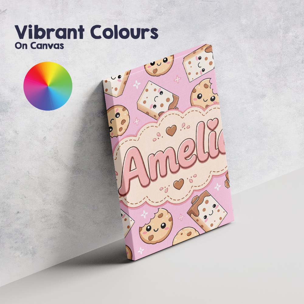 Personalised Name Kawaii Cookies and Custom Premium Decorative Design Modern Room Accent Canvas Wall Art Print Decor Picture Ready to Hang