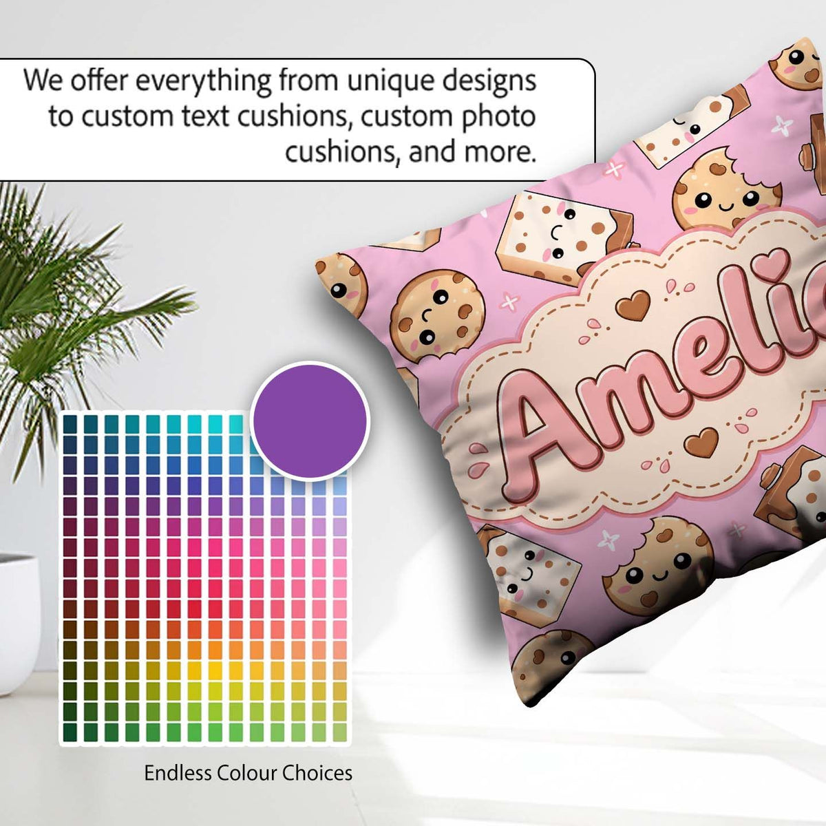 Custom Name Kawaii and Chocolate Milk Carton Light Pink Seamless Square Filled Cushion Throw Pillow Sofa Bed Home Decor Zip Washable UK Made