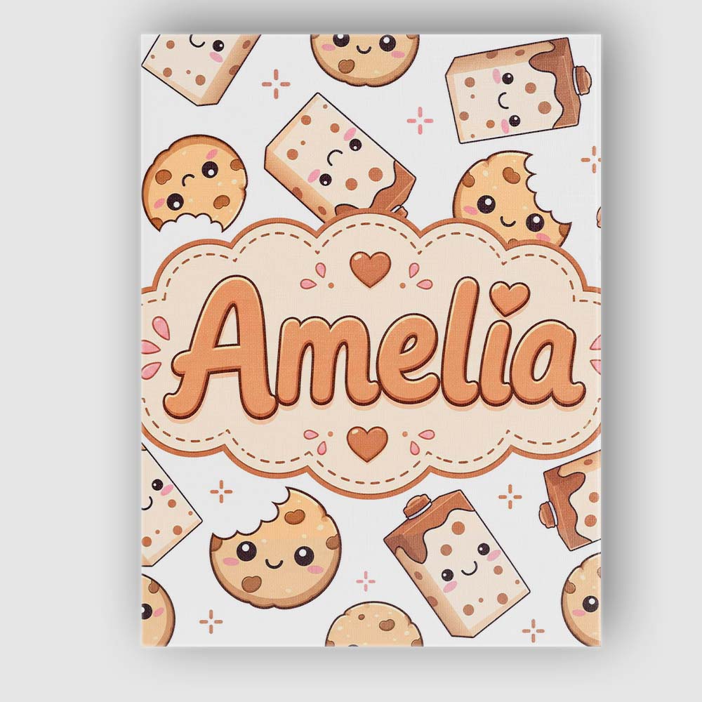 Personalised Name Cute Kawaii Cookies and Custom Unique Gift Idea Elegant Feature Canvas Wall Art Print Decor Picture Ready to Hang