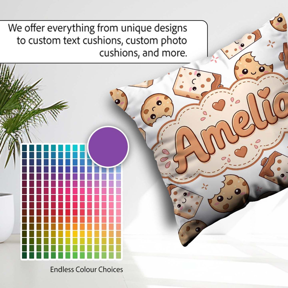 Custom Name Cute Kawaii Cookies and Milk Carton Grey Background Square Filled Cushion Throw Pillow Sofa Bed Home Decor Zip Washable UK Made