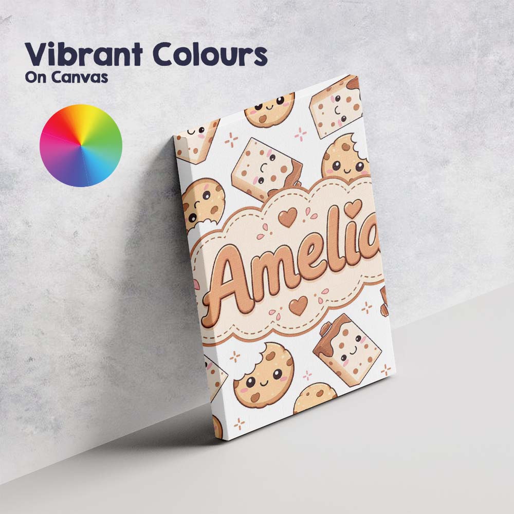 Personalised Name Cute Kawaii Cookies and Custom Unique Gift Idea Elegant Feature Canvas Wall Art Print Decor Picture Ready to Hang