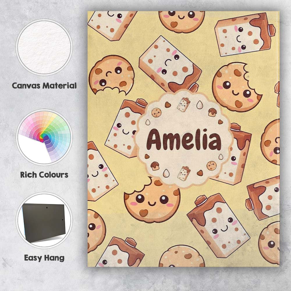 Personalised Name Cute Kawaii Chocolate Custom Modern Room Accent Elegant Feature Canvas Wall Art Print Decor Picture Ready to Hang