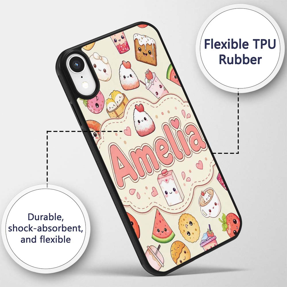 Cute Kawaii Food Characters Sushi Printed Design Custom Name Protective Phone Case Mobile Cover Durable Everyday Smartphone Shock Resistant