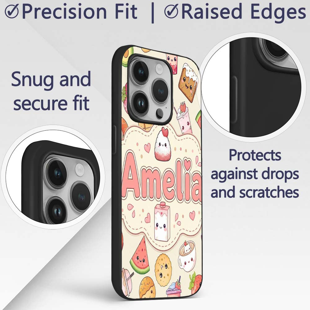 Cute Kawaii Food Characters Sushi Printed Design Custom Name Protective Phone Case Mobile Cover Durable Everyday Smartphone Shock Resistant