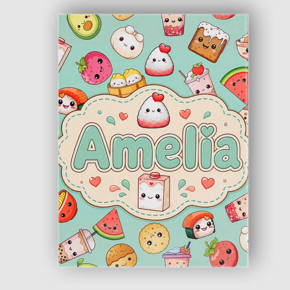 Personalised Name Cute Kawaii Food Characters Custom Unique Gift Idea Modern Room Accent Canvas Wall Art Print Decor Picture Ready to Hang