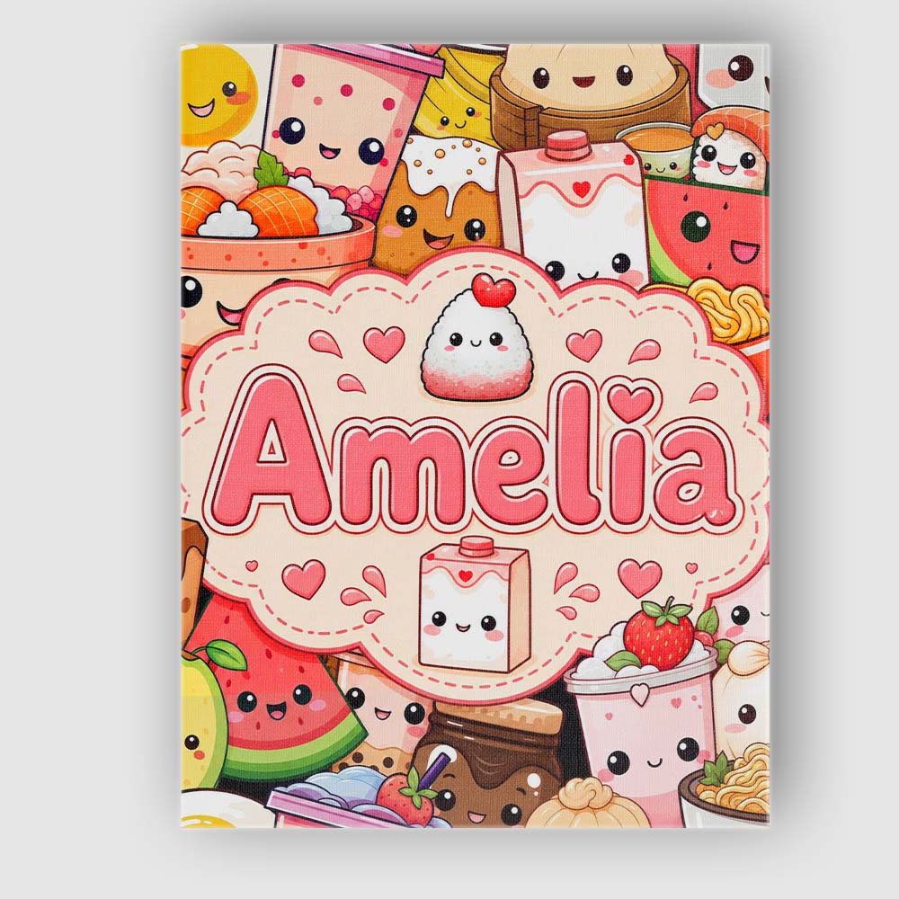 Personalised Name Cute Kawaii Food Collage Custom Unique Gift Idea Elegant Feature Canvas Wall Art Print Decor Picture Ready to Hang