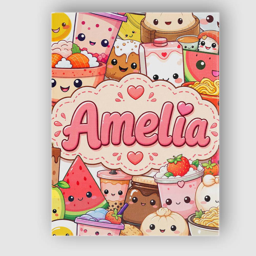 Personalised Name Cute Kawaii Food Collage Custom Unique Gift Idea Elegant Feature Canvas Wall Art Print Decor Picture Ready to Hang