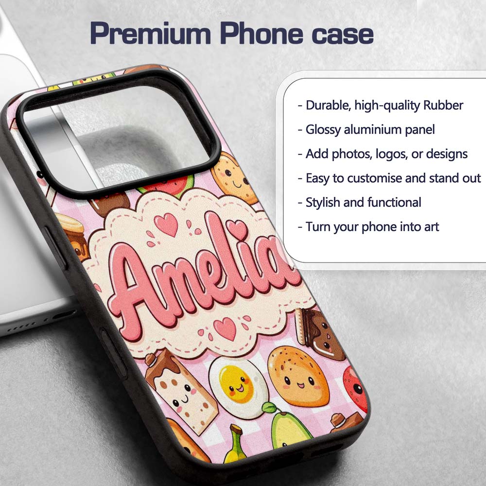 Cute Kawaii Breakfast Food Characters on Pink Custom Name Protective Phone Case Mobile Cover Durable Everyday Smartphone Shock Resistant