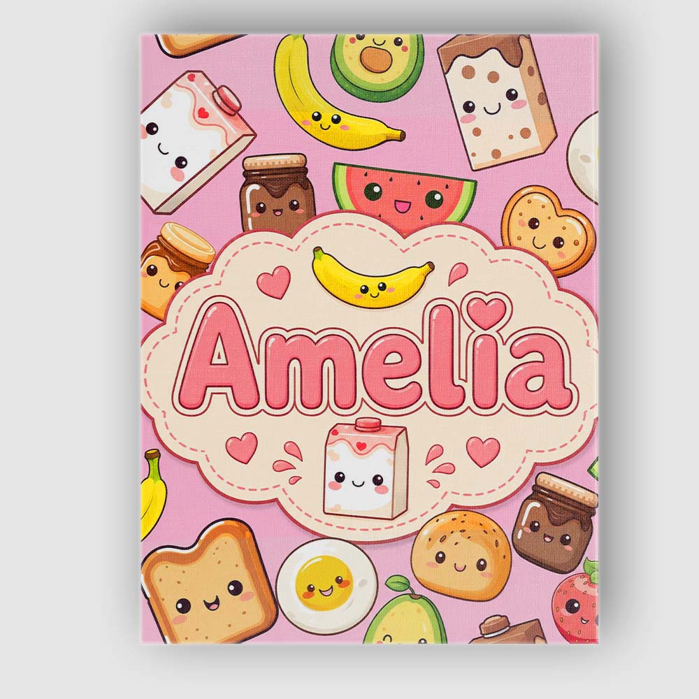 Personalised Name Cute Kawaii Breakfast Custom Modern Room Accent Elegant Feature Canvas Wall Art Print Decor Picture Ready to Hang