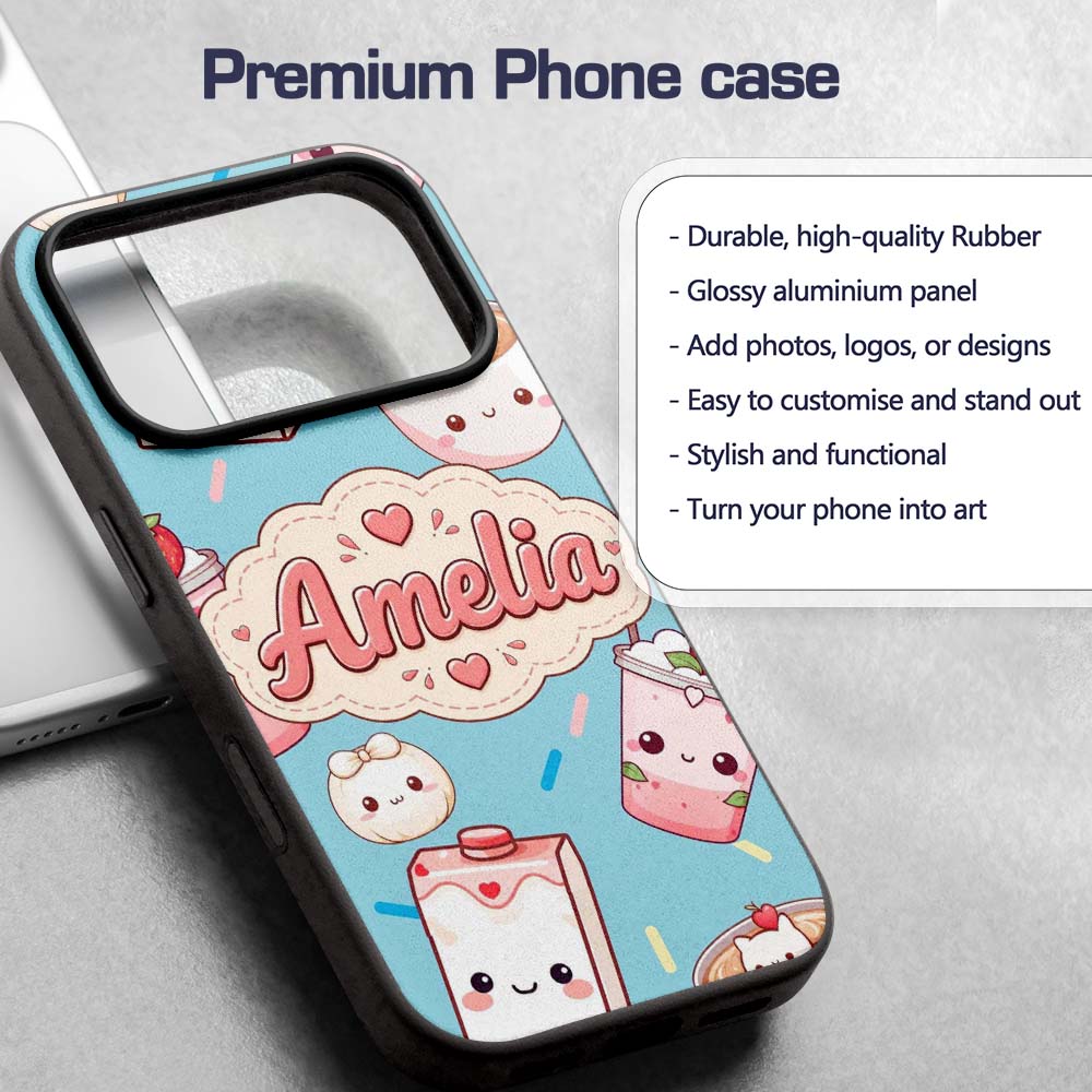 Cute Kawaii Strawberry Drinks and Cat Cups on Custom Name Protective Phone Case Mobile Cover Durable Everyday Smartphone Shock Resistant