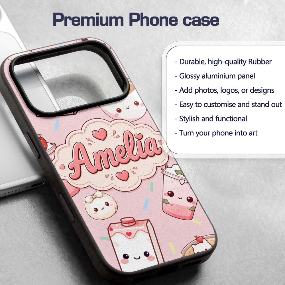 Kawaii Strawberry Drinks and Cat Cups on Light Custom Name Protective Phone Case Mobile Cover Durable Everyday Smartphone Shock Resistant