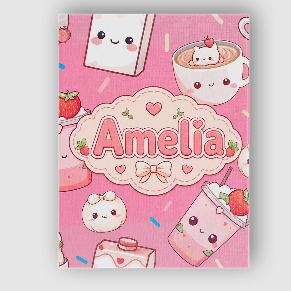 Personalised Name Cute Kawaii Strawberry Custom Unique Gift Idea Elegant Feature Canvas Wall Art Print Decor Picture Ready to Hang