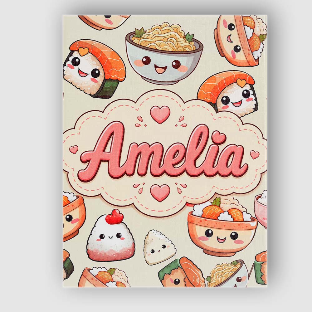Personalised Name Cute Kawaii Sushi Rice Custom Unique Gift Idea Elegant Feature Canvas Wall Art Print Decor Picture Ready to Hang