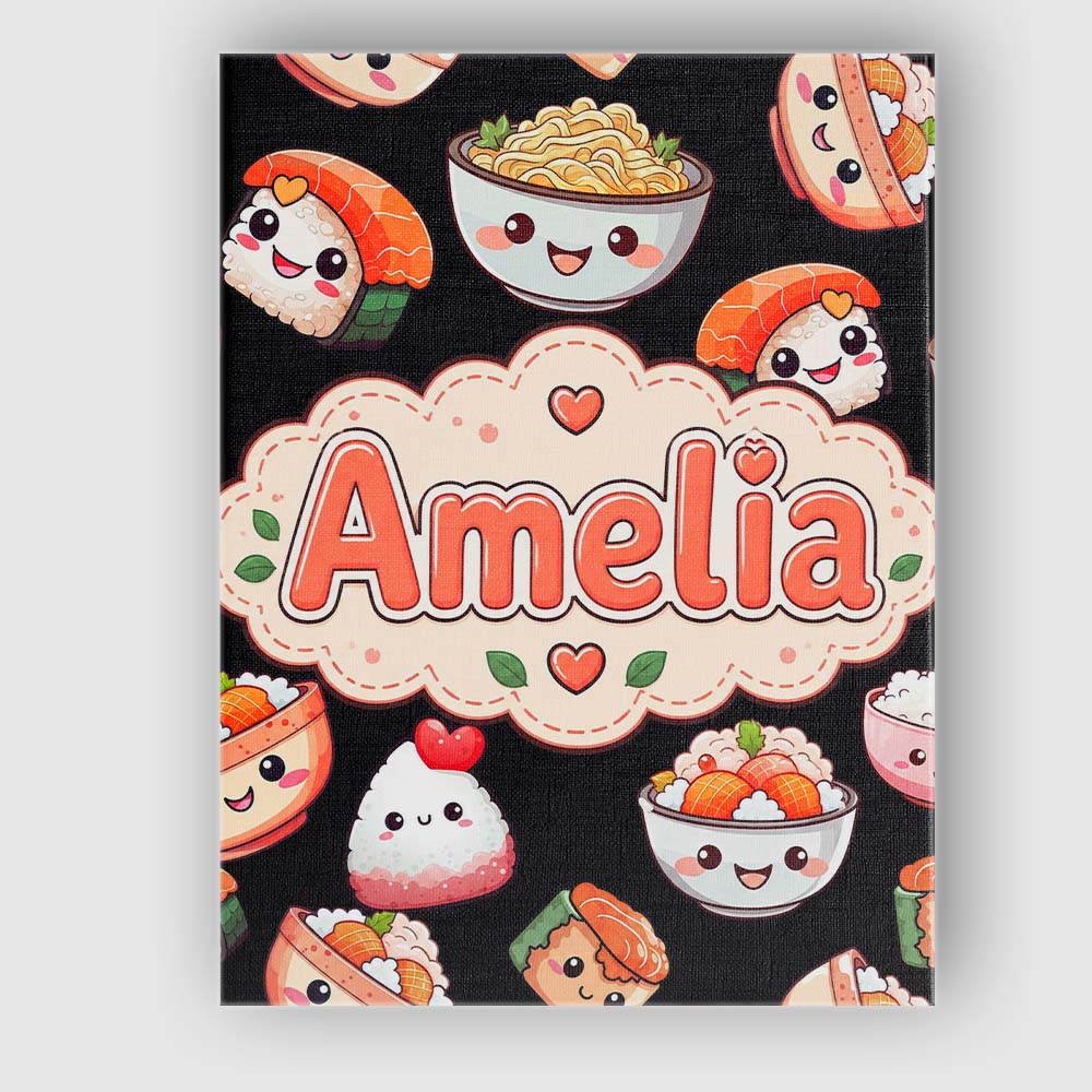 Personalised Name Cute Kawaii Sushi Rice Custom Unique Gift Idea Elegant Feature Canvas Wall Art Print Decor Picture Ready to Hang