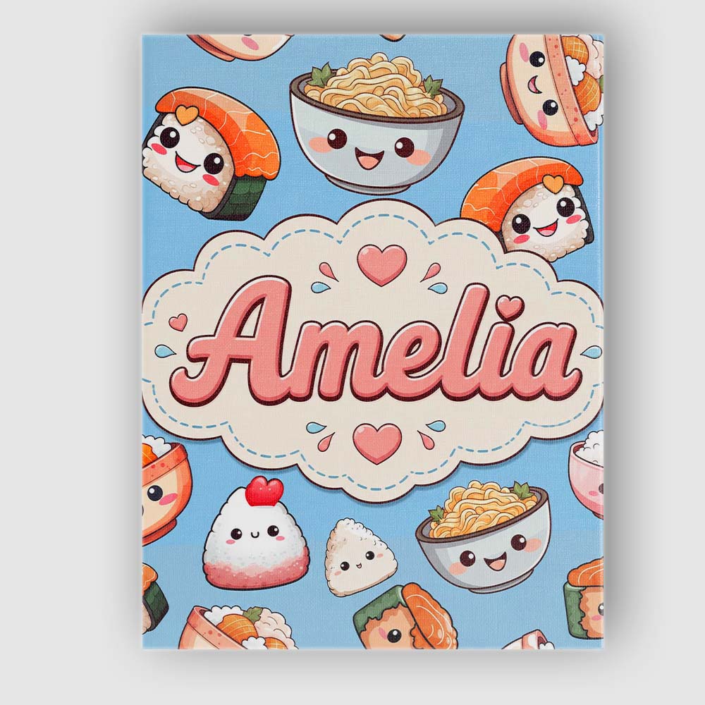 Personalised Name Cute Kawaii Sushi Rice Custom Unique Gift Idea Elegant Feature Canvas Wall Art Print Decor Picture Ready to Hang