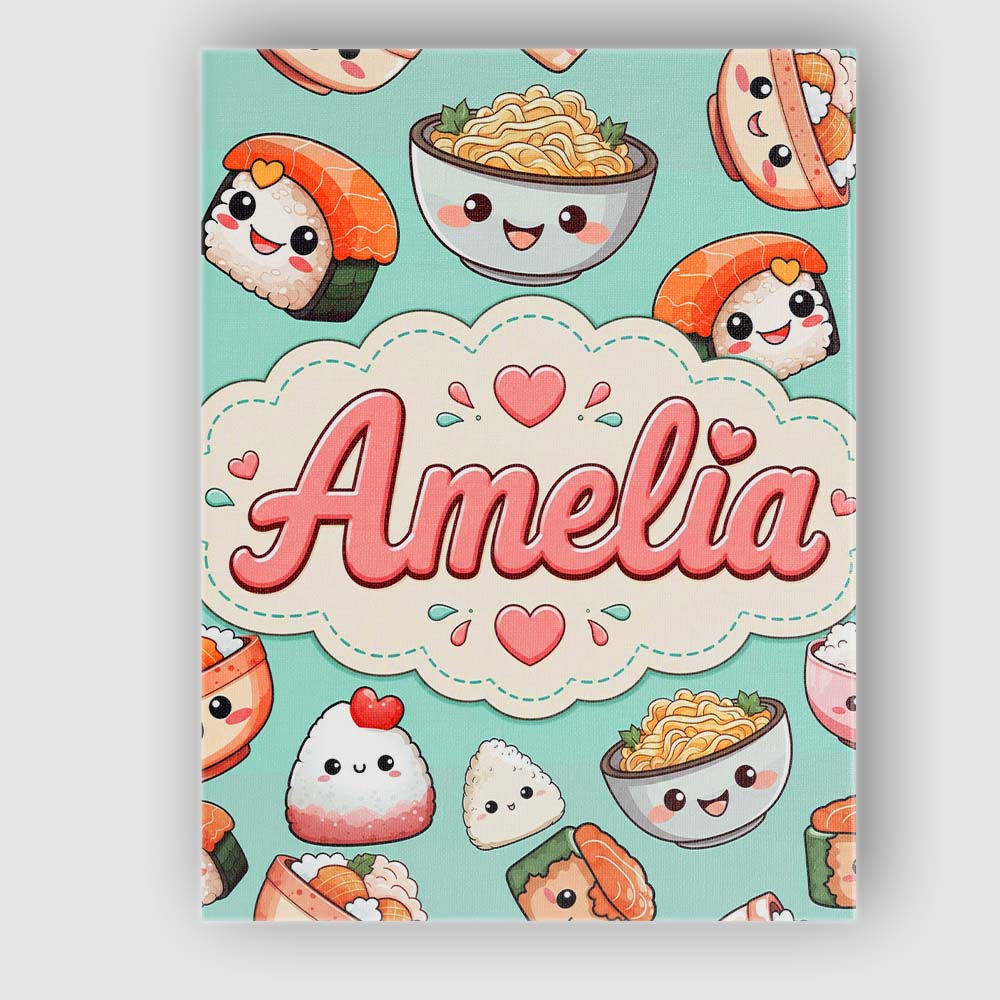 Personalised Name Cute Kawaii Sushi Rice Custom Unique Gift Idea Elegant Feature Canvas Wall Art Print Decor Picture Ready to Hang