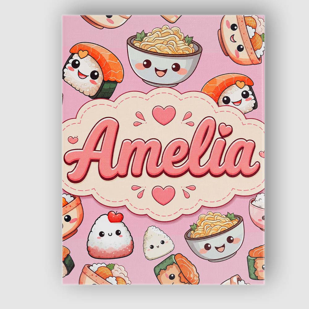Personalised Name Cute Kawaii Sushi Rice Custom Unique Gift Idea Elegant Feature Canvas Wall Art Print Decor Picture Ready to Hang