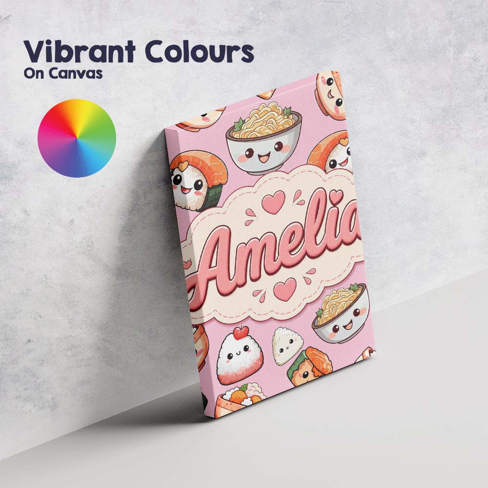 Personalised Name Cute Kawaii Sushi Rice Custom Unique Gift Idea Elegant Feature Canvas Wall Art Print Decor Picture Ready to Hang