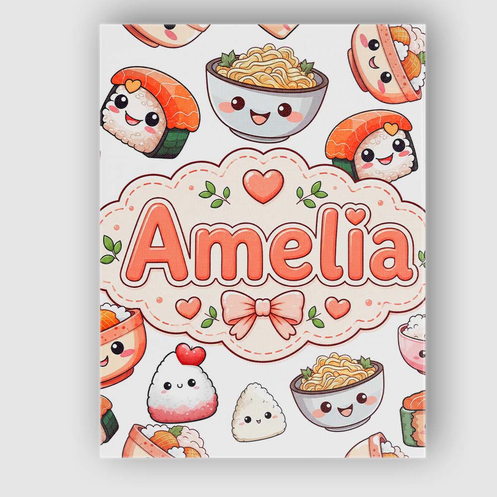 Personalised Name Cute Kawaii Sushi Rice Custom Unique Gift Idea Elegant Feature Canvas Wall Art Print Decor Picture Ready to Hang