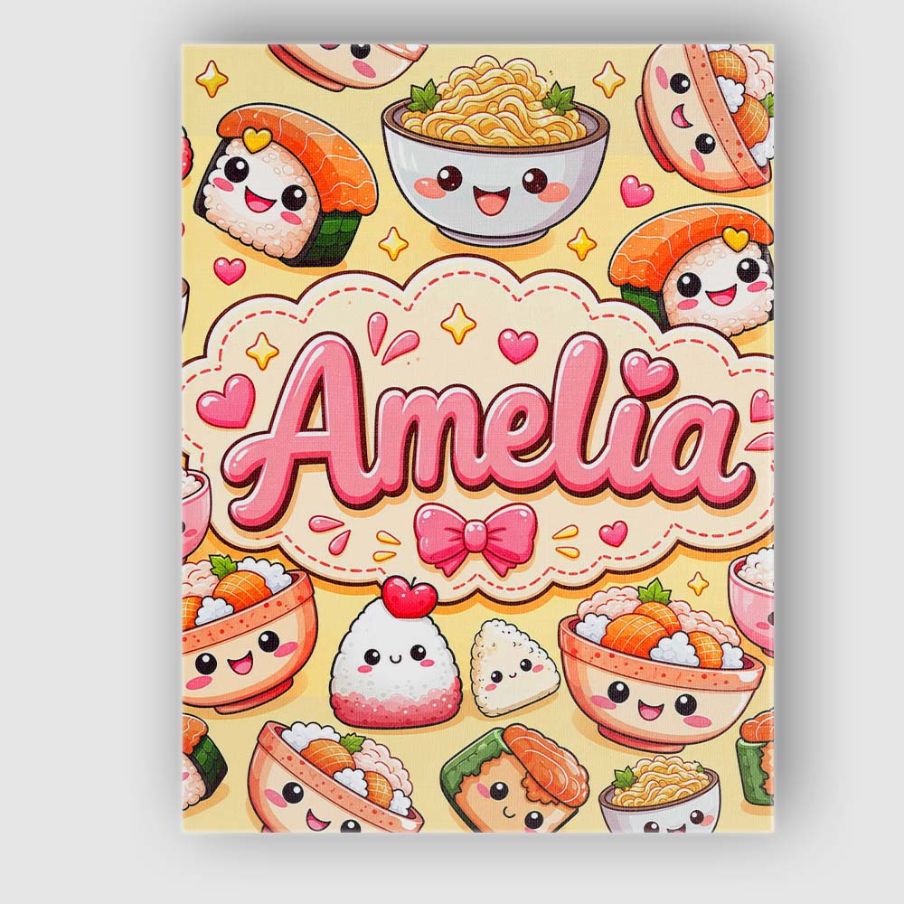 Personalised Name Cute Kawaii Sushi Rice Custom Unique Gift Idea Elegant Feature Canvas Wall Art Print Decor Picture Ready to Hang
