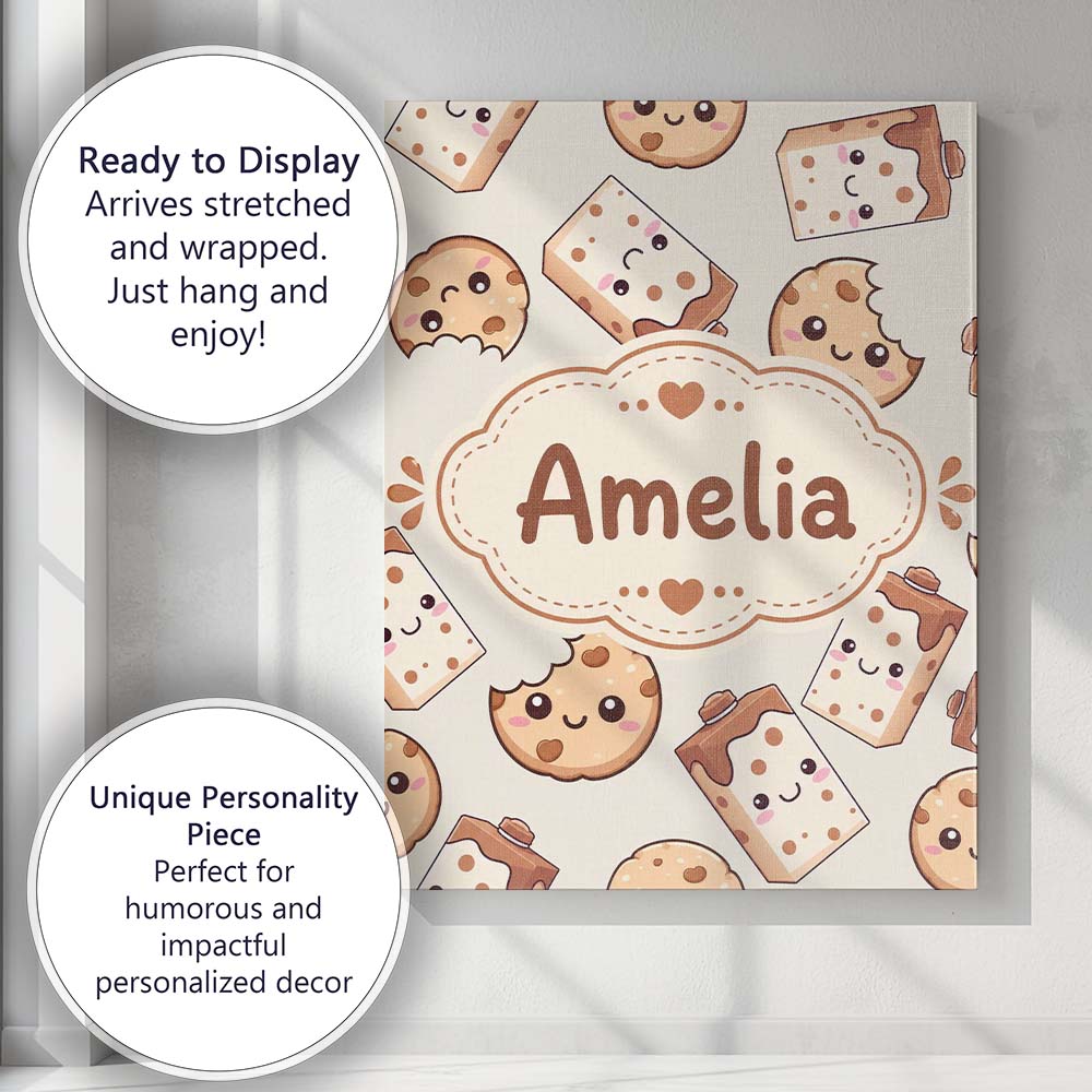 Personalised Name Cute Kawaii Cookies and Custom Unique Gift Idea Elegant Feature Canvas Wall Art Print Decor Picture Ready to Hang