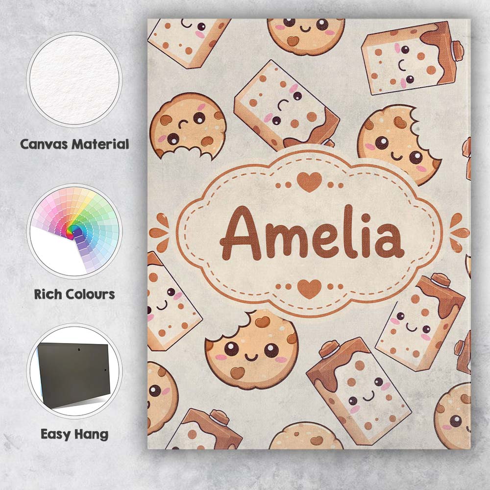 Personalised Name Cute Kawaii Cookies and Custom Unique Gift Idea Elegant Feature Canvas Wall Art Print Decor Picture Ready to Hang