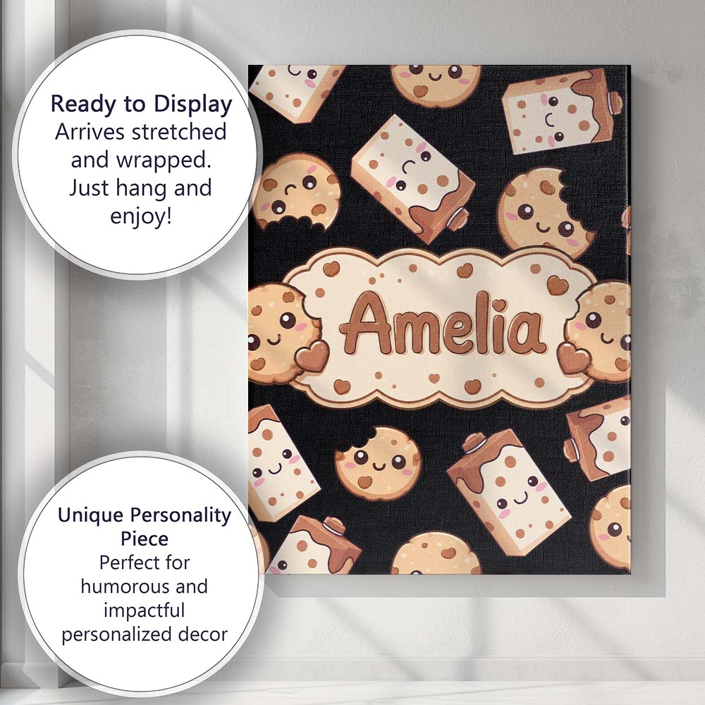 Personalised Name Cute Kawaii Cookies and Custom Unique Gift Idea Elegant Feature Canvas Wall Art Print Decor Picture Ready to Hang