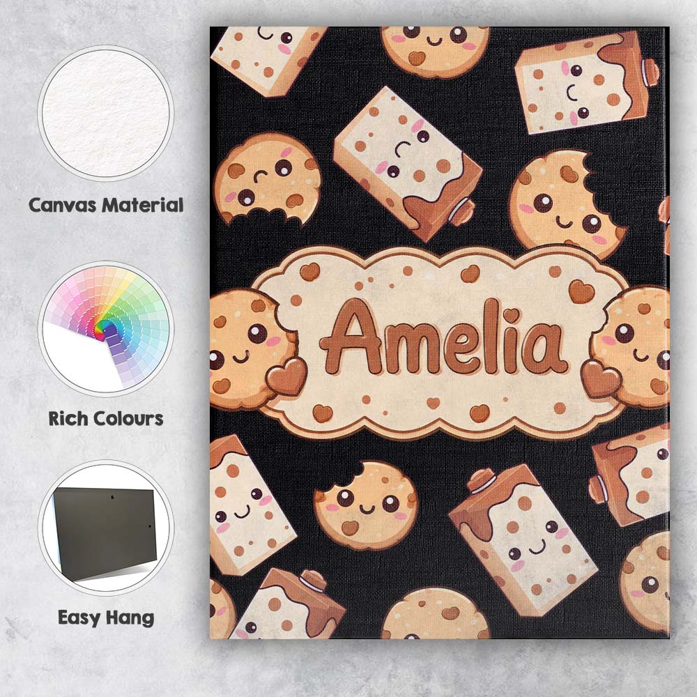 Personalised Name Cute Kawaii Cookies and Custom Unique Gift Idea Elegant Feature Canvas Wall Art Print Decor Picture Ready to Hang