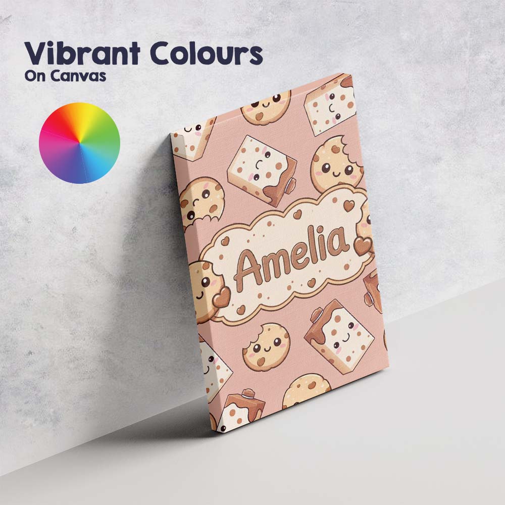 Personalised Name Cute Kawaii Cookies and Custom Unique Gift Idea Elegant Feature Canvas Wall Art Print Decor Picture Ready to Hang