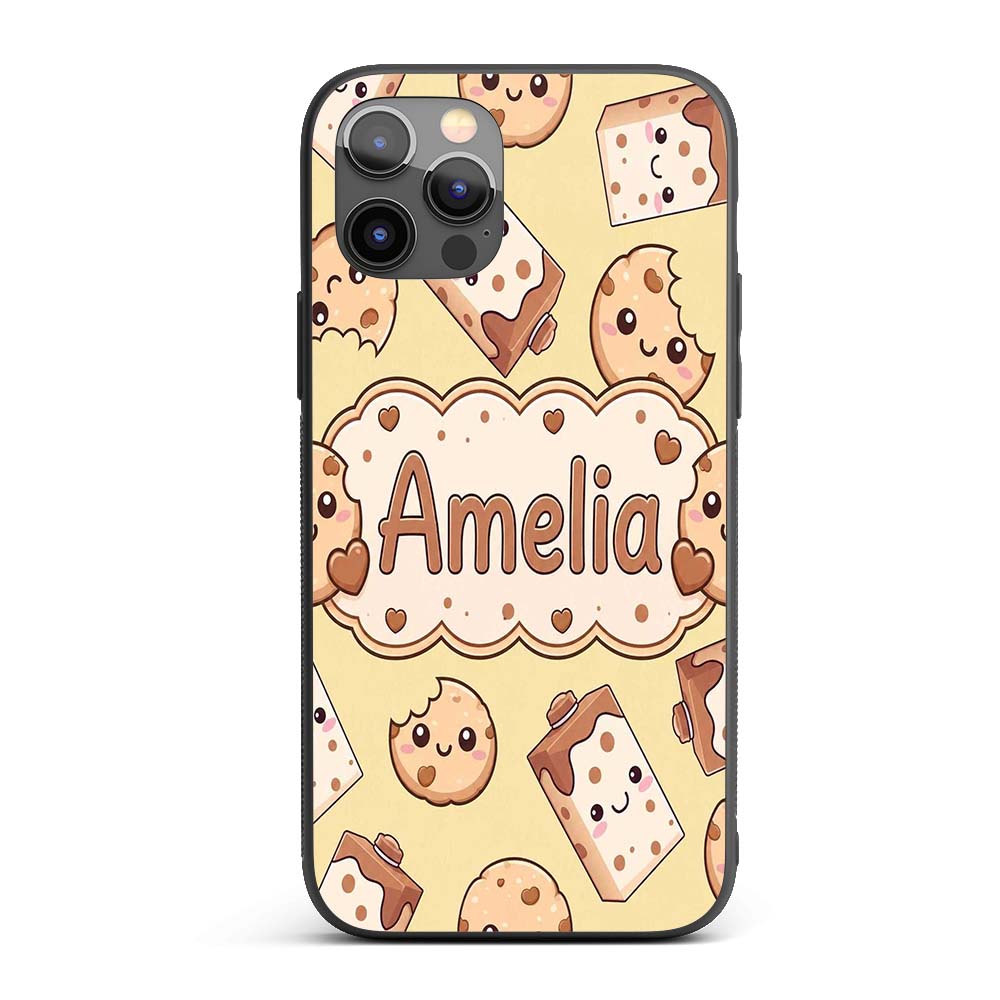 Cute Kawaii Cookies and Milk Cartons on Beige Custom Name Protective Phone Case Mobile Cover Durable Everyday Smartphone Shock Resistant