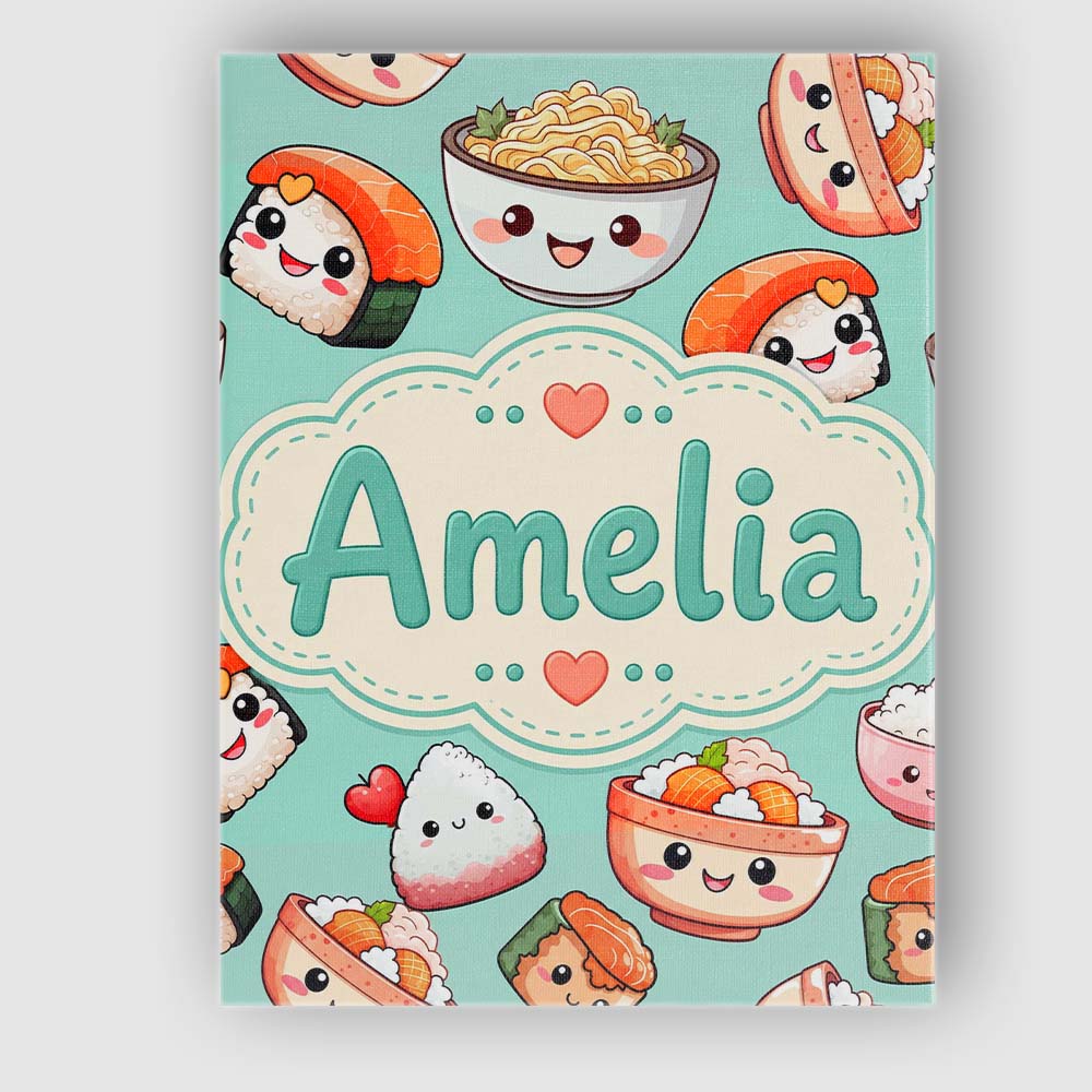 Personalised Name Cute Kawaii Sushi Rice Custom Unique Gift Idea Elegant Feature Canvas Wall Art Print Decor Picture Ready to Hang