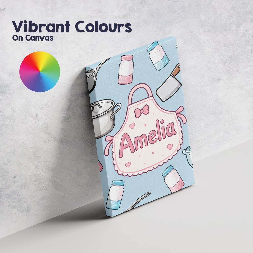 Personalised Name Cute Kawaii Utensils and Custom Unique Gift Idea Elegant Feature Canvas Wall Art Print Decor Picture Ready to Hang