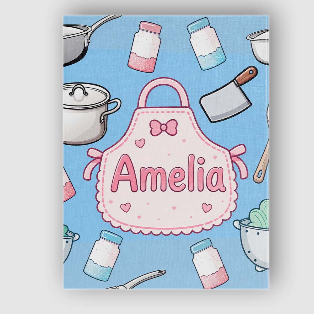 Personalised Name Kawaii Utensils and Apron Custom Bespoke Interior Contemporary Canvas Wall Art Print Decor Picture Ready to Hang