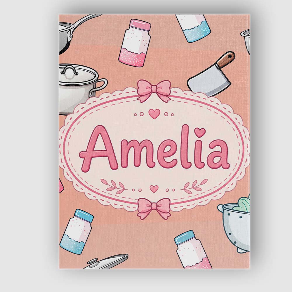 Personalised Name Kawaii Utensils Apron and Custom Bespoke Interior Contemporary Canvas Wall Art Print Decor Picture Ready to Hang