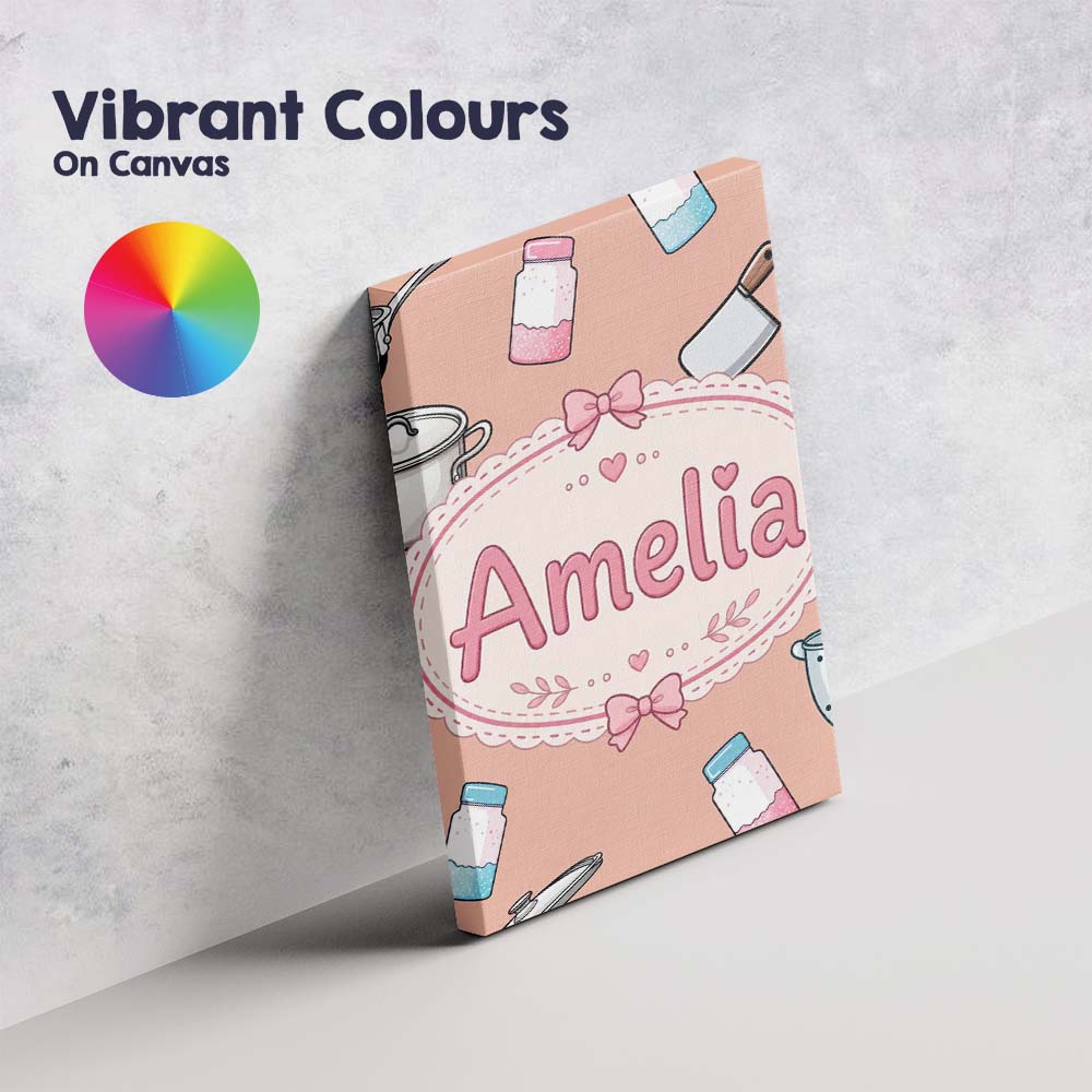 Personalised Name Kawaii Utensils Apron and Custom Bespoke Interior Contemporary Canvas Wall Art Print Decor Picture Ready to Hang