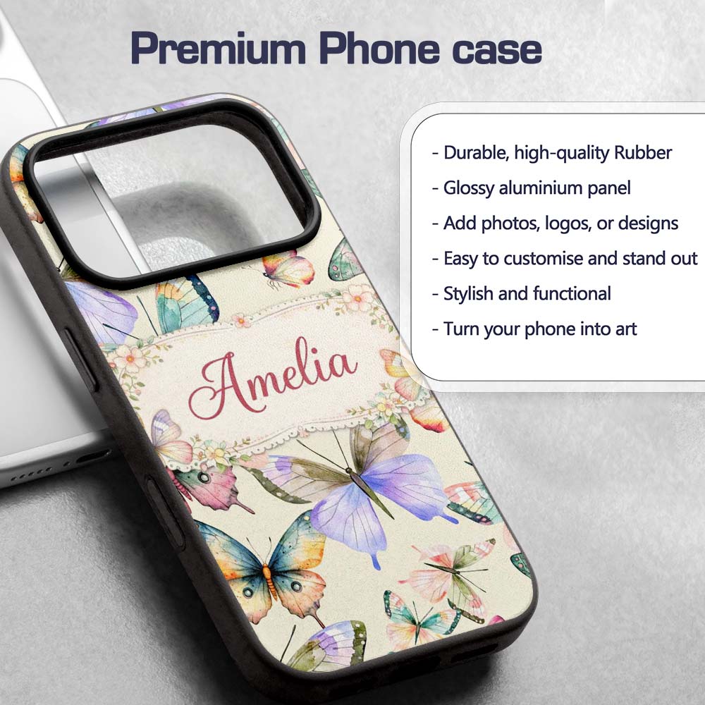 Pastel Watercolor Butterflies Cream Background Custom Name Protective Phone Case Mobile Cover Durable Everyday Smartphone Shock Resistant