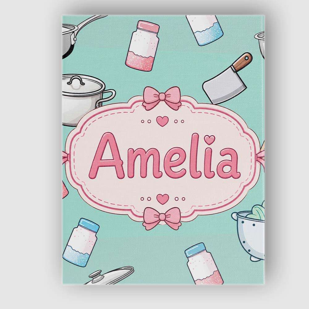 Personalised Name Kawaii Utensils Apron and Custom Bespoke Interior Contemporary Canvas Wall Art Print Decor Picture Ready to Hang