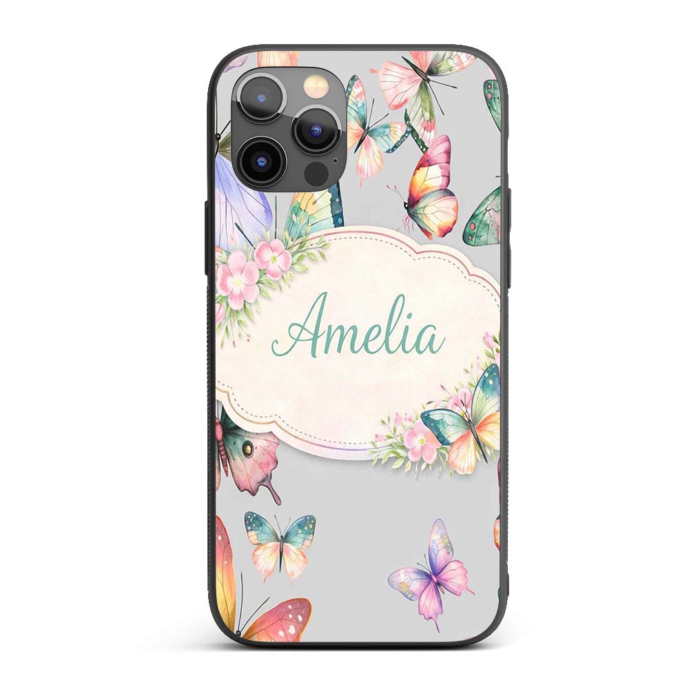 Pastel Watercolor Butterflies Soft Printed Design Custom Name Protective Phone Case Mobile Cover Durable Everyday Smartphone Shock Resistant