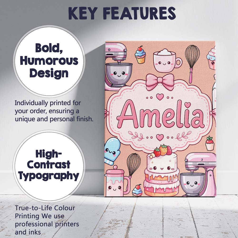 Personalised Name Kawaii Baking Mixer Cake Custom Unique Gift Idea Elegant Feature Canvas Wall Art Print Decor Picture Ready to Hang