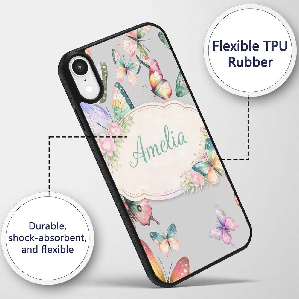 Pastel Watercolor Butterflies Soft Printed Design Custom Name Protective Phone Case Mobile Cover Durable Everyday Smartphone Shock Resistant