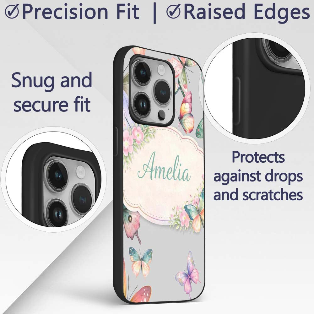 Pastel Watercolor Butterflies Soft Printed Design Custom Name Protective Phone Case Mobile Cover Durable Everyday Smartphone Shock Resistant
