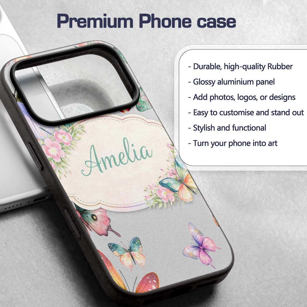 Pastel Watercolor Butterflies Soft Printed Design Custom Name Protective Phone Case Mobile Cover Durable Everyday Smartphone Shock Resistant