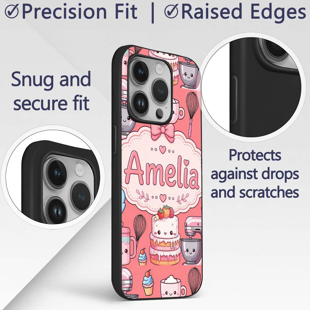 Kawaii Baking Mixer Cake and Cupcake Tools on Custom Name Protective Phone Case Mobile Cover Durable Everyday Smartphone Shock Resistant