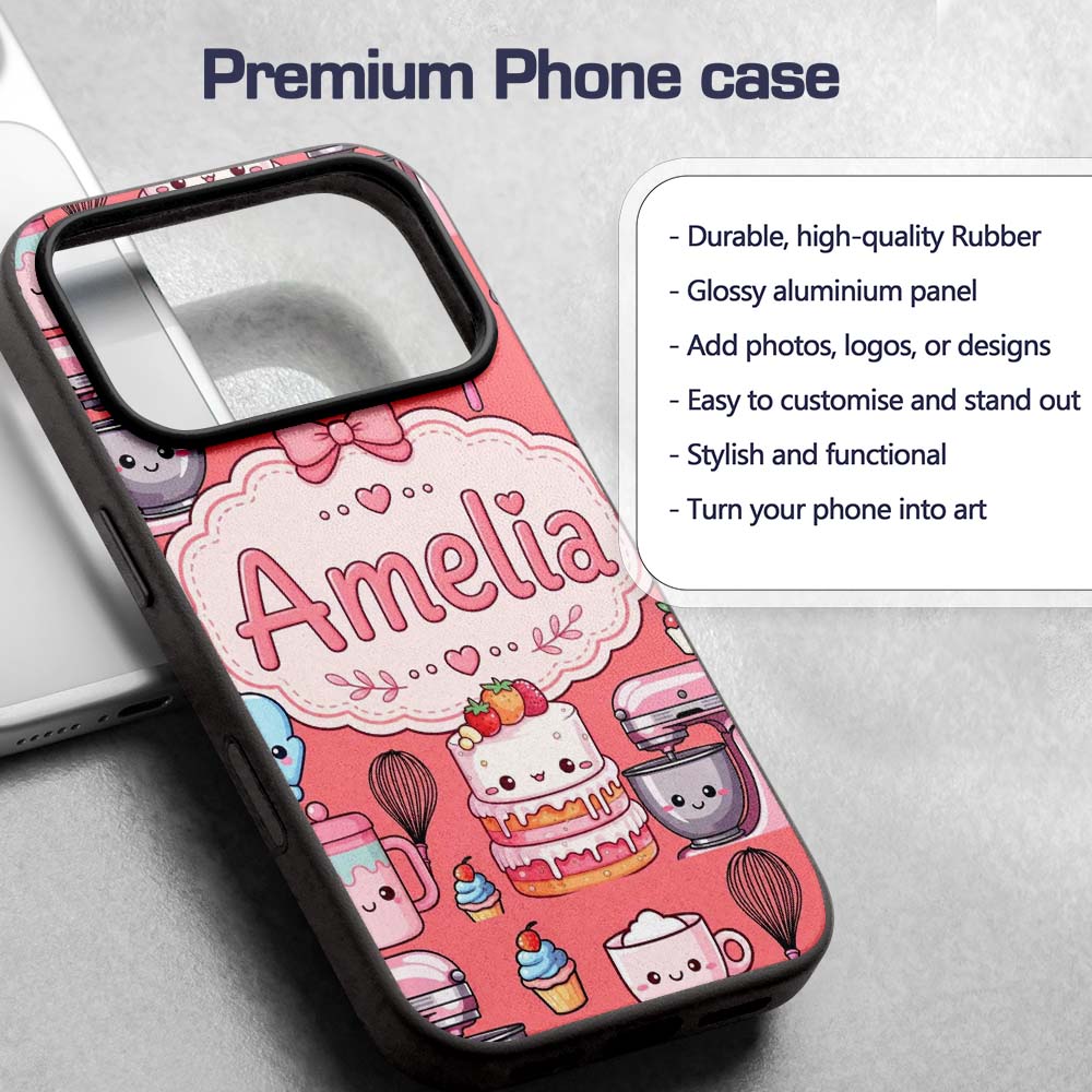 Kawaii Baking Mixer Cake and Cupcake Tools on Custom Name Protective Phone Case Mobile Cover Durable Everyday Smartphone Shock Resistant