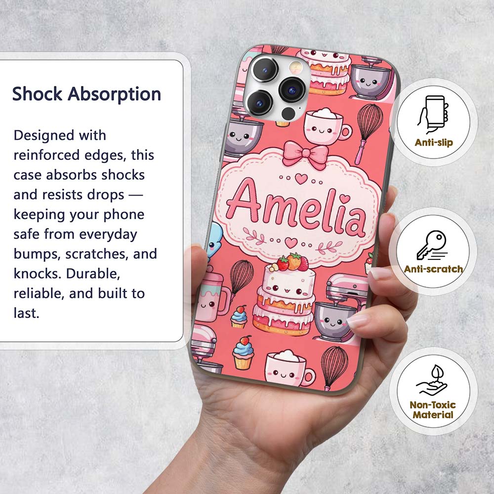 Kawaii Baking Mixer Cake and Cupcake Tools on Custom Name Protective Phone Case Mobile Cover Durable Everyday Smartphone Shock Resistant